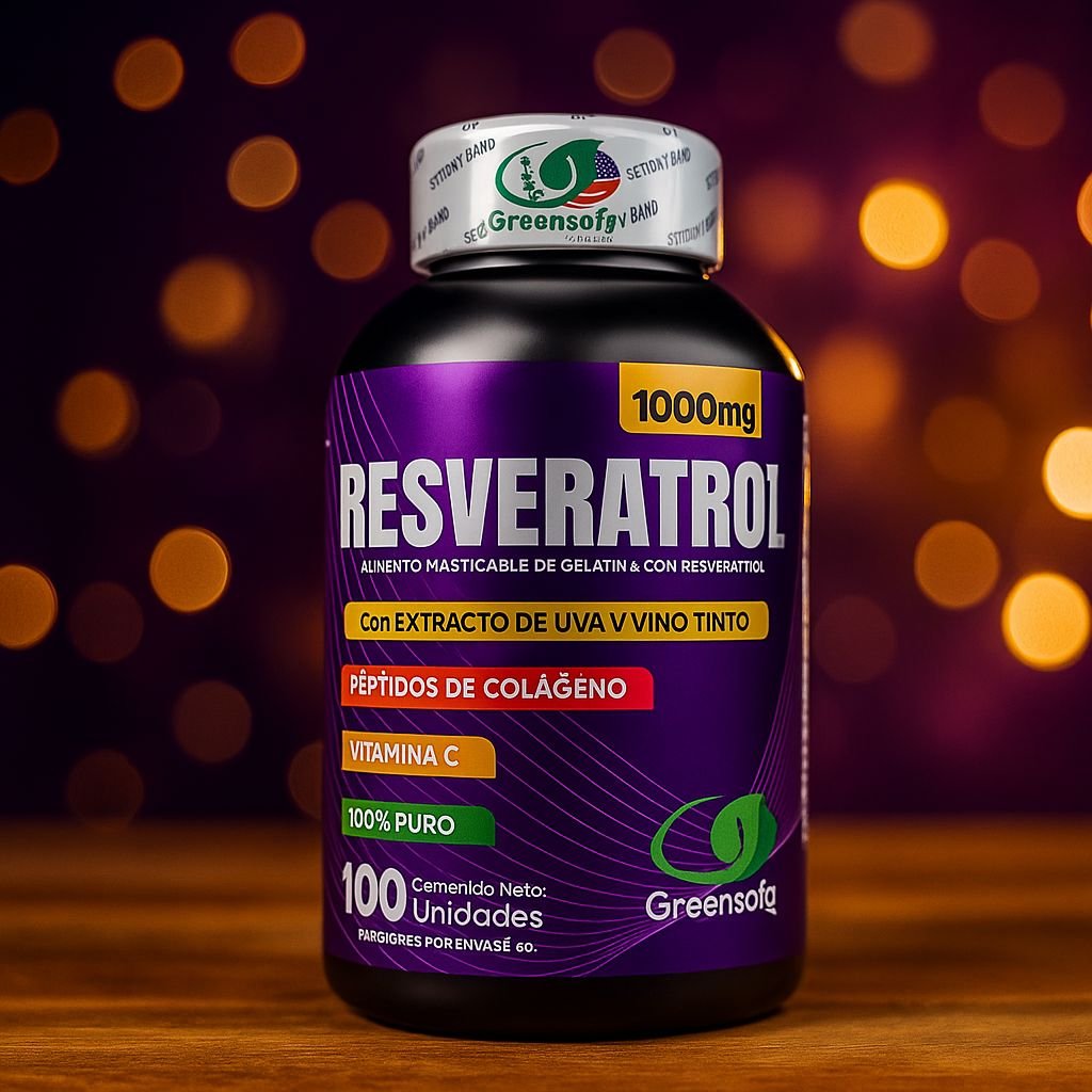 Resveratrol Greensolg 1000mg - Alimento Masticable con Gelatina, Extracto de Uva y Vino Tinto